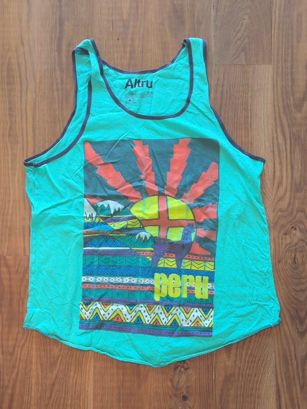 Altru Teal Graphic Tank Top with Multicolor Peru Print